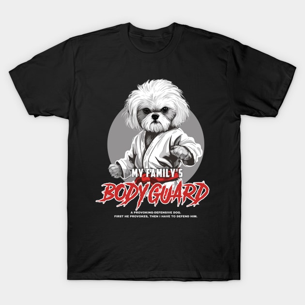 My family's Bodyguard - Maltese Dog Karate Master. Dark version T-Shirt by Cute Dogs AI